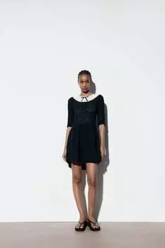 Трикотажное платье крючком ZARA, черный