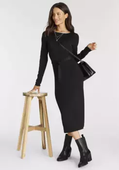 Трикотажное платье Laura Scott, длина миди, разрез сбоку, черный