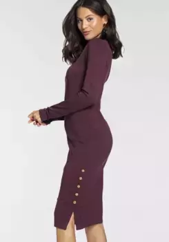 Трикотажное платье Laura Scott с элегантной планкой на пуговицах - НОВАЯ КОЛЛЕКЦИЯ, бордовый