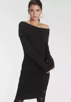 Трикотажное платье Laura Scott с вырезом Кармен, черный