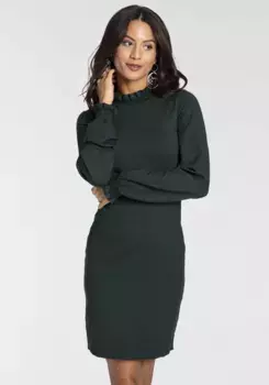 Трикотажное платье Laura Scott с женственным воротником с рюшами - НОВАЯ КОЛЛЕКЦИЯ, цвет Petrol-Melange