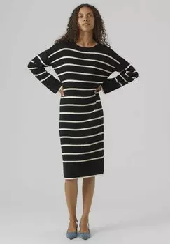 Трикотажное платье LOCKER GESCHNITTEN RUNDHALS RMELBNDCHEN TIEF ANGESETZTE SCHULTER Vero Moda, цвет black