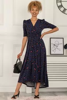 Трикотажное платье макси Adria с животным принтом Jolie Moi, синий