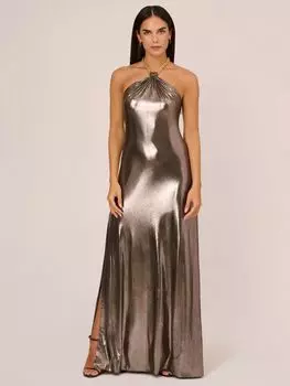 Трикотажное платье макси Aidan by Metallic Adrianna Papell, бронза