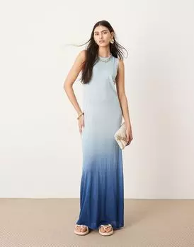 Трикотажное платье макси без рукавов ASOS EDITION синего цвета с эффектом омбре