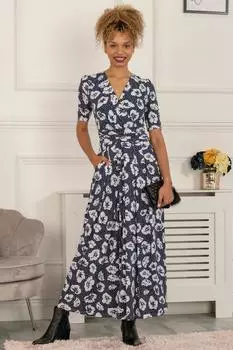 Трикотажное платье макси Evita с цветочным принтом Jolie Moi, синий