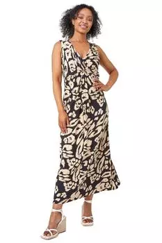 Трикотажное платье макси Petite Animal Twist Roman, черный