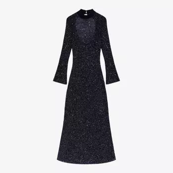 Трикотажное платье макси с открытой спиной, украшенное пайетками Maje, цвет noir / gris