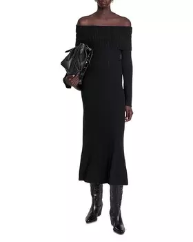 Трикотажное платье макси с открытыми плечами Maje Repos, черный