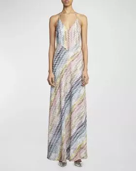 Трикотажное платье макси с шевроном металлик и бретельками на бретельках Missoni, цвет Sm9Epmulticolor Spa
