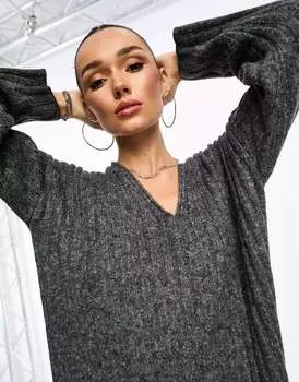 Трикотажное платье макси с v-образным вырезом ASOS темно-серого цвета