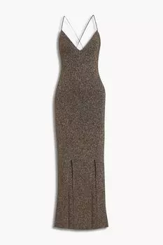 Трикотажное платье макси с завязками на спине и эффектом металлик GANNI, золотой