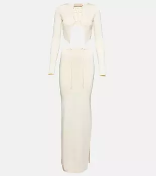 Трикотажное платье макси в рубчик с вырезами AYA MUSE, белый