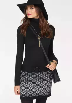 Трикотажное платье Melrose с декоративным поясом, черно-белый