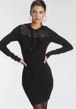 Трикотажное платье Melrose с капюшоном и кружевом, черный