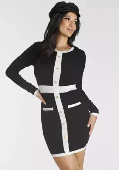 Трикотажное платье Melrose с контрастными пуговицами, черно-белый
