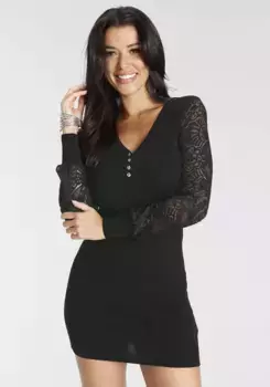 Трикотажное платье Melrose с кружевными рукавами, черный