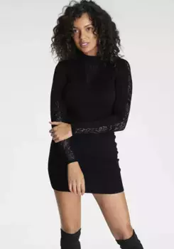 Трикотажное платье Melrose с кружевом, черный