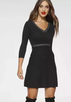 Трикотажное платье Melrose с расклешенной юбкой и декоративными заклепками, черный