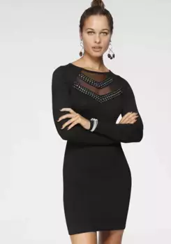 Трикотажное платье Melrose со стразами и деталями из сетки, черный