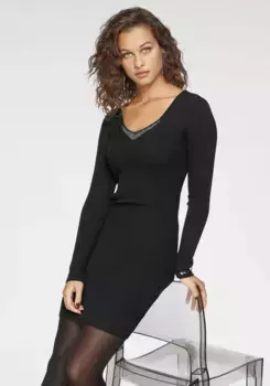 Трикотажное платье Melrose со стразами и рельефной вязкой, черный