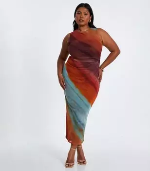 Трикотажное платье мидакси с градиентом и рюшами QUIZ Curves QUIZ, ярко-оранжевый