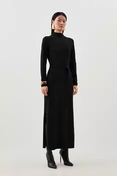 Трикотажное платье мидакси с поясом из вискозы Karen Millen, черный