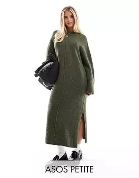 Трикотажное платье мидакси со швом спереди цвета хаки ASOS