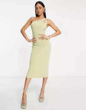 Трикотажное платье миди цвета хаки с асимметричными бретелями ASOS DESIGN