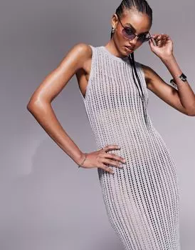 Трикотажное платье миди длиной до колена ASOS DESIGN серебристого цвета из металлизированной пряжи