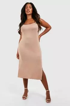 Трикотажное платье миди из джерси с разрезами Boohoo, мокка