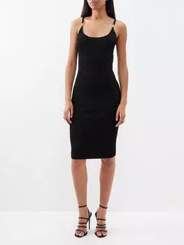 Трикотажное платье миди из грека-жаккарда Versace, черный