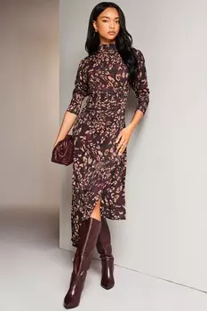 Трикотажное платье миди из трикотажа с асимметричным подолом и высоким вырезом Lipsy, красный