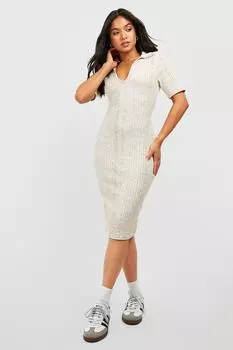 Трикотажное платье миди маленького воротника Boohoo, кремовый