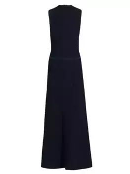 Трикотажное платье миди металлизированного цвета с воротником-стойкой Lela Rose, темно-синий