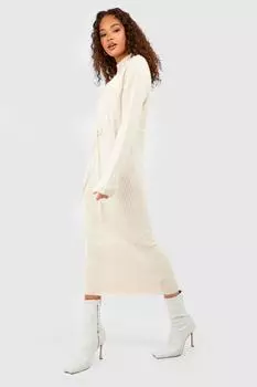 Трикотажное платье миди на кулисце Boohoo, экру