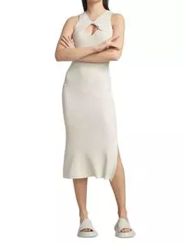 Трикотажное Платье - Миди New York Dh Addison в рубчик, creme