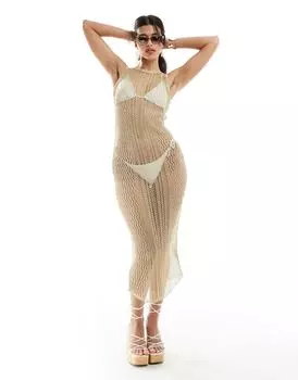 Трикотажное платье миди открытого кроя ASOS DESIGN из металлизированной пряжи золотого цвета