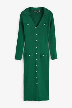 Трикотажное платье миди приталенного кроя и пуговицами Mela, зеленый