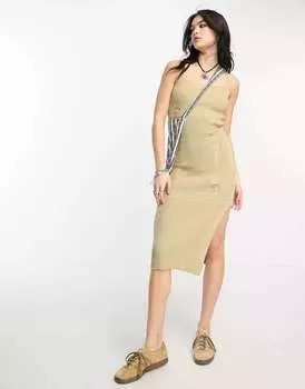Трикотажное платье миди Reclaimed Vintage с потертостями нейтрального цвета