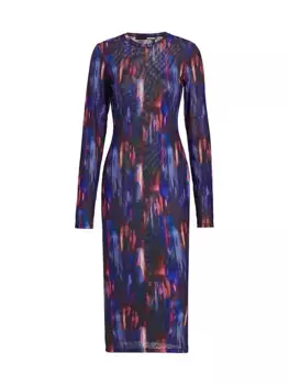 Трикотажное платье миди с абстрактным принтом Rotate Birger Christensen, цвет moonlight ocean comb