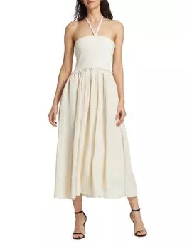 Трикотажное платье миди с бретелькой Suzie в рубчик Tanya Taylor, цвет Chalk