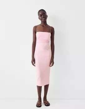 Трикотажное платье миди с бретелями ponte di roma Bershka, розовый