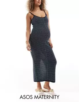 Трикотажное платье миди с бретелями в фактурную полоску ASOS DESIGN Maternity