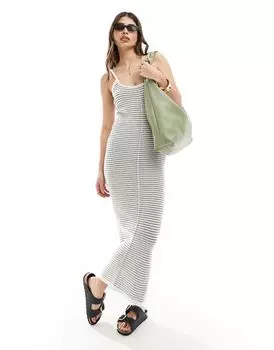 Трикотажное платье миди с бретелями в фактурную полоску ASOS DESIGN