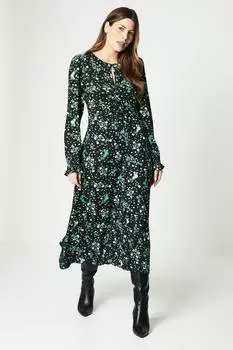 Трикотажное платье-миди с цветочным принтом Wallis, черный