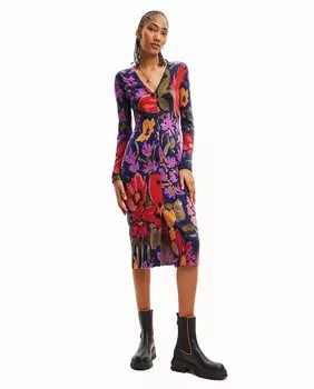 Трикотажное платье миди с цветочным принтом Desigual, мультиколор