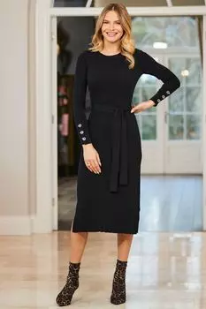 Трикотажное платье миди с декоративными манжетами Sosandar, черный