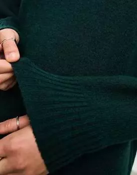 Трикотажное платье миди с длинными рукавами Monki лесно-зеленого цвета