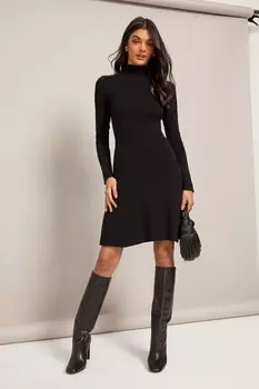 Трикотажное платье миди с длинными рукавами приталенным верхом и расклешенным низом Friends Like These, черный